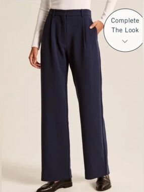 Abercrombie & Fitch Navy Sloane Wide-Leg Pleated Trousers